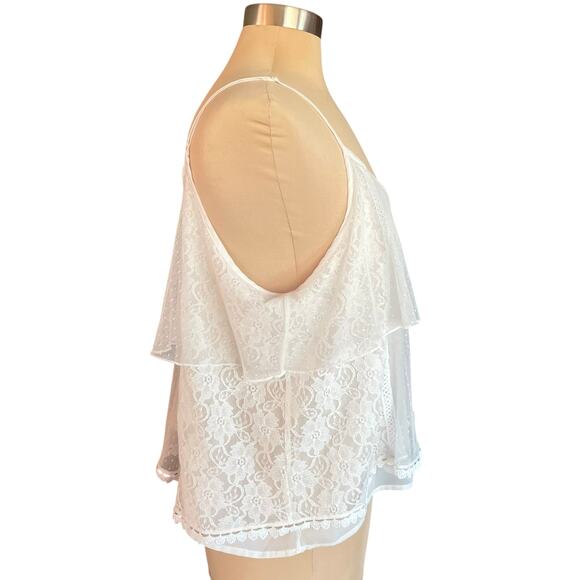 American EagleY2K Babydoll Cami Top Womens L White Lace Layered Fairy Romantic - Picture 3 of 9